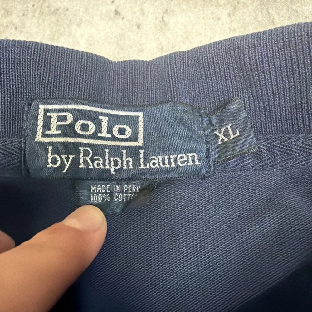 Vintage Polo Ralph Lauren Rugby Polo Shirt Navy Blue Green Pony Mens XL Cotton